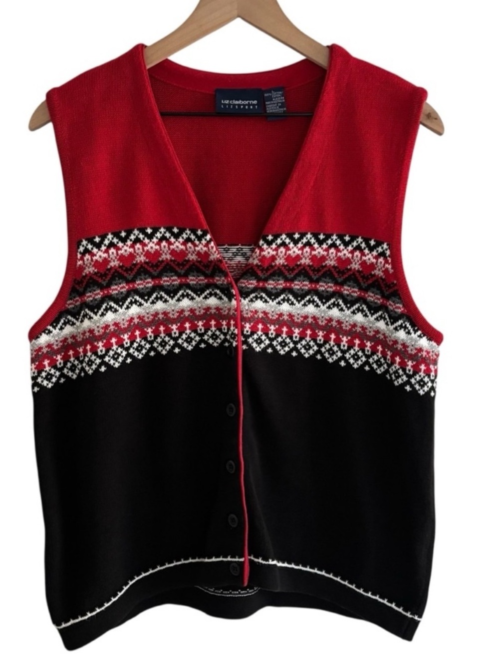 Vintage Liz Claiborne Fair Isle Sweater Vest Grandmacore Cabin Preppy Large